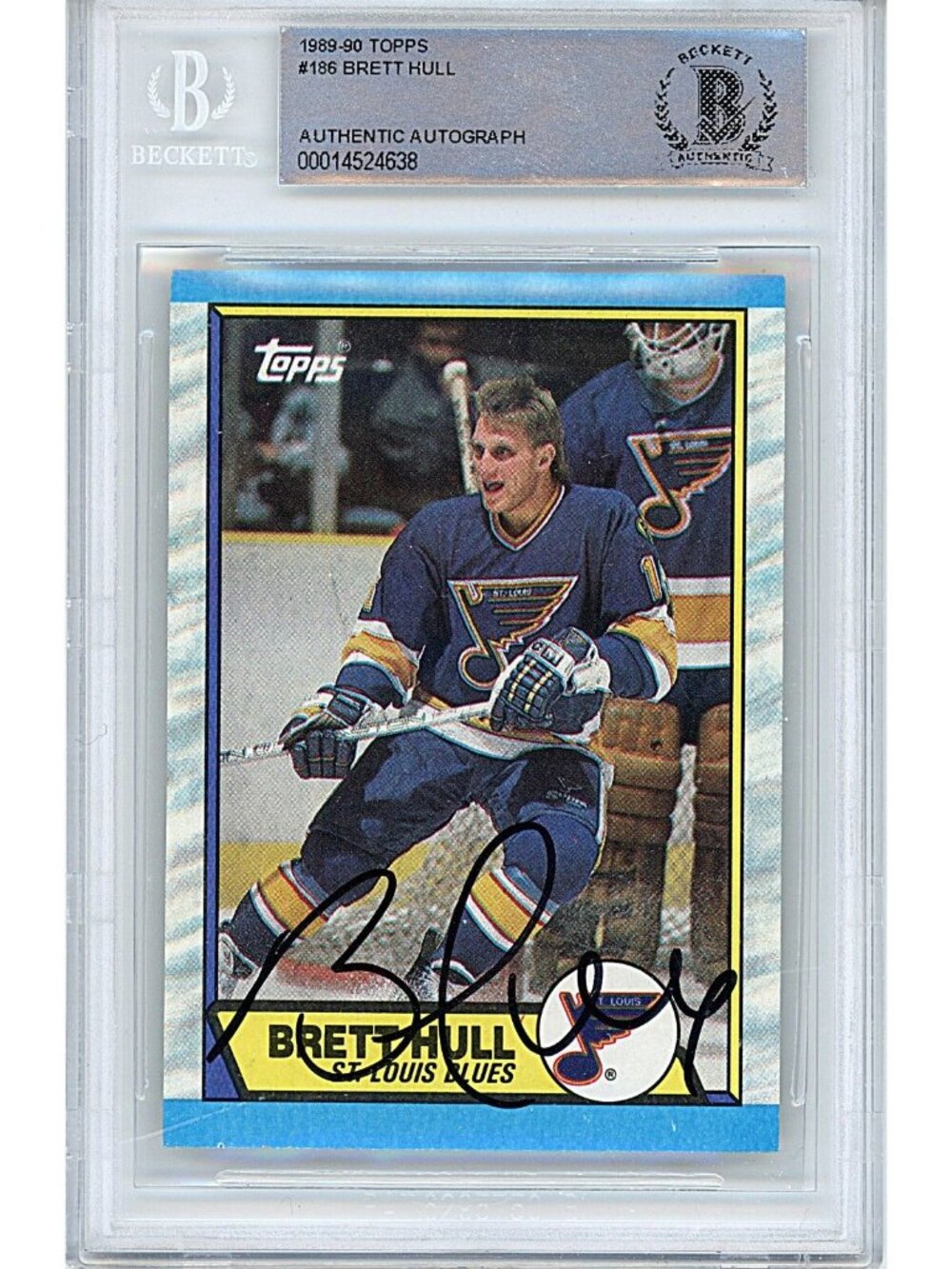 Brett Hull Signed St Louis Blues 1989-90 Topps Hockey Card Beckett BAS Autograph